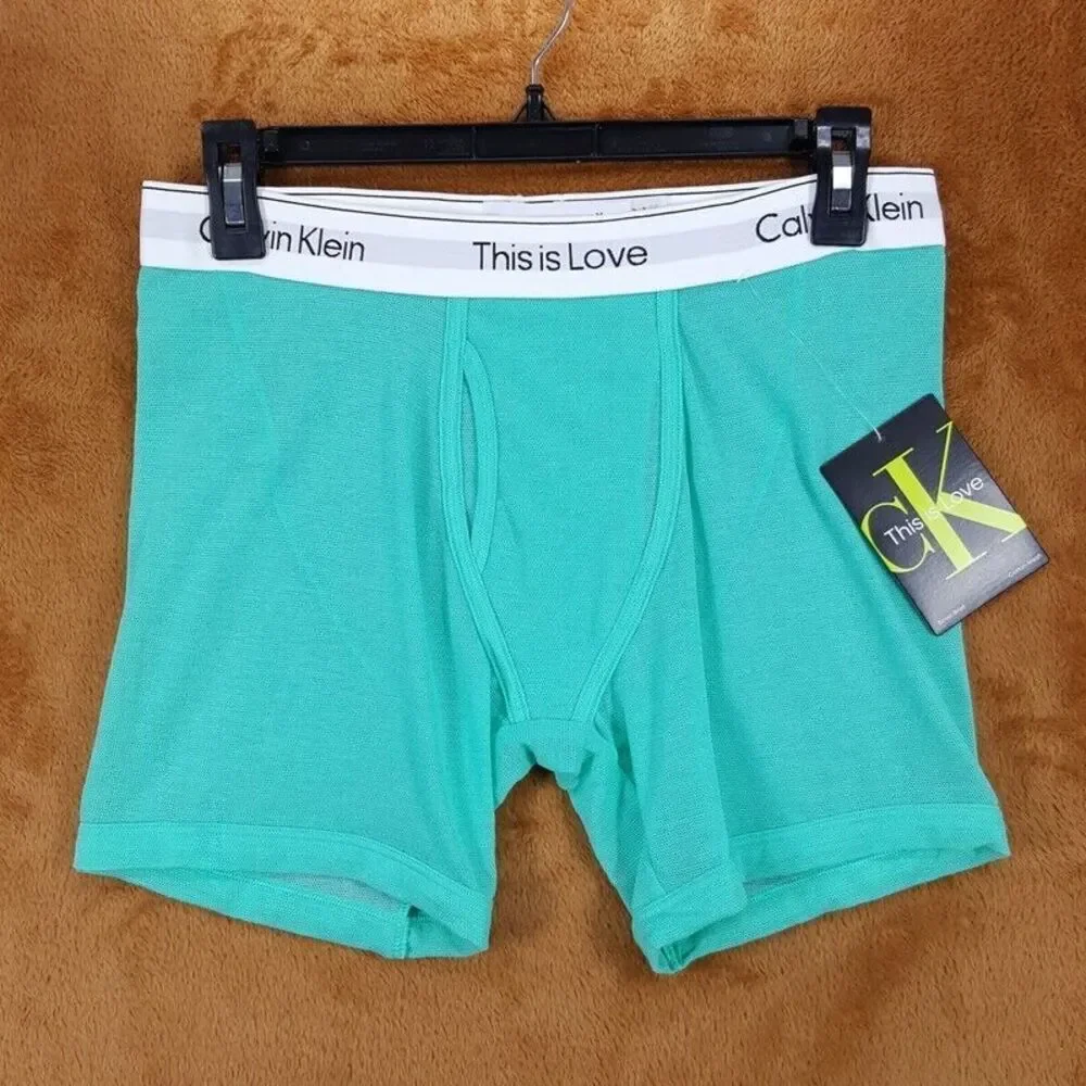 CALVIN KLEIN Mens Large Aqua Green Mesh This is Love Boxer Briefs